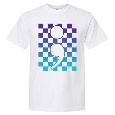 Semicolon Tal Health Matters Awareness Retro Checkered Cool Gift Garment-Dyed Heavyweight T-Shirt