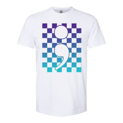 Semicolon Tal Health Matters Awareness Retro Checkered Cool Gift Softstyle CVC T-Shirt