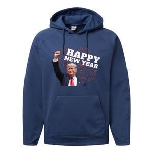 Sarcastic Trump Happy New Year 2025 Fireworks Director White Performance Fleece Hoodie