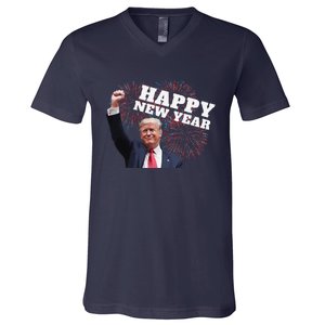 Sarcastic Trump Happy New Year 2025 Fireworks Director White V-Neck T-Shirt