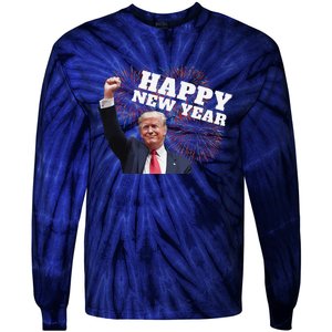 Sarcastic Trump Happy New Year 2025 Fireworks Director White Tie-Dye Long Sleeve Shirt