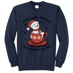 Surviving The Holidays One Meltdown At A Time Christmas Snowman Hot Cocoa Tall Sweatshirt