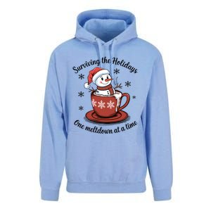 Surviving The Holidays One Meltdown At A Time Christmas Snowman Hot Cocoa Unisex Surf Hoodie