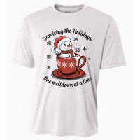 Surviving The Holidays One Meltdown At A Time Christmas Snowman Hot Cocoa Cooling Performance Crew T-Shirt