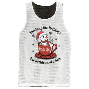 Surviving The Holidays One Meltdown At A Time Christmas Snowman Hot Cocoa Mesh Reversible Basketball Jersey Tank