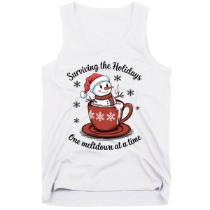 Surviving The Holidays One Meltdown At A Time Christmas Snowman Hot Cocoa Tank Top