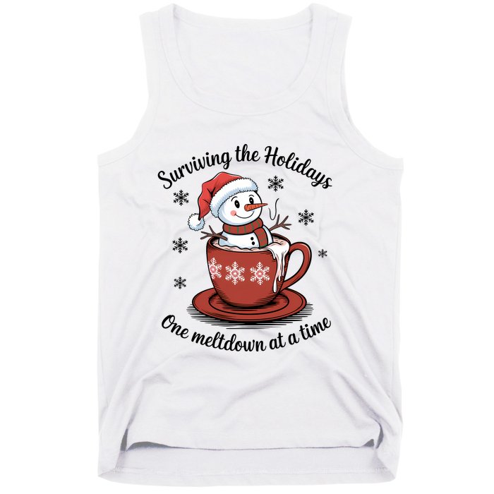 Surviving The Holidays One Meltdown At A Time Christmas Snowman Hot Cocoa Tank Top