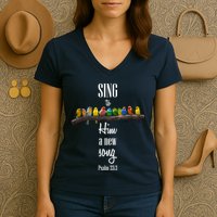 Sing To Him A New Song Psalms 33 3 Women's V-Neck T-Shirt