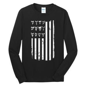 Shark Tooth Hunting American Flag Design for Fossil Hunter Tall Long Sleeve T-Shirt