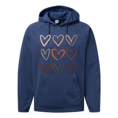 Skin Tone Hearts Be Kind Melanin Black History Gift Performance Fleece Hoodie