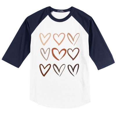 Skin Tone Hearts Be Kind Melanin Black History Gift Baseball Sleeve Shirt