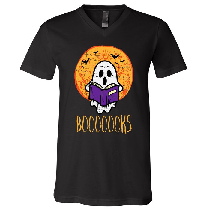 Spooky Tales Haunted Moon Ghosts and Halloween Reads V-Neck T-Shirt