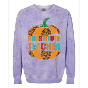 Substitute Teacher Halloween Thankful Grateful Pumpkin Colorblast Crewneck Sweatshirt