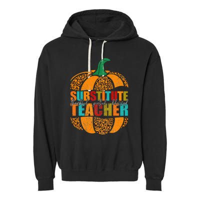 Substitute Teacher Halloween Thankful Grateful Pumpkin Garment-Dyed Fleece Hoodie