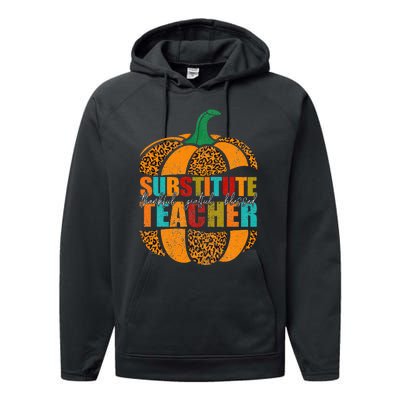 Substitute Teacher Halloween Thankful Grateful Pumpkin Performance Fleece Hoodie