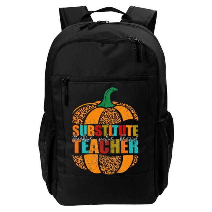 Substitute Teacher Halloween Thankful Grateful Pumpkin Daily Commute Backpack