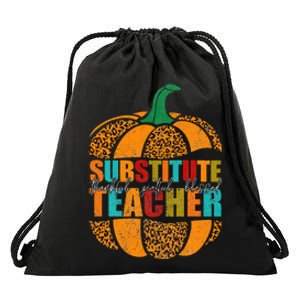 Substitute Teacher Halloween Thankful Grateful Pumpkin Drawstring Bag