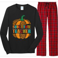 Substitute Teacher Halloween Thankful Grateful Pumpkin Long Sleeve Pajama Set