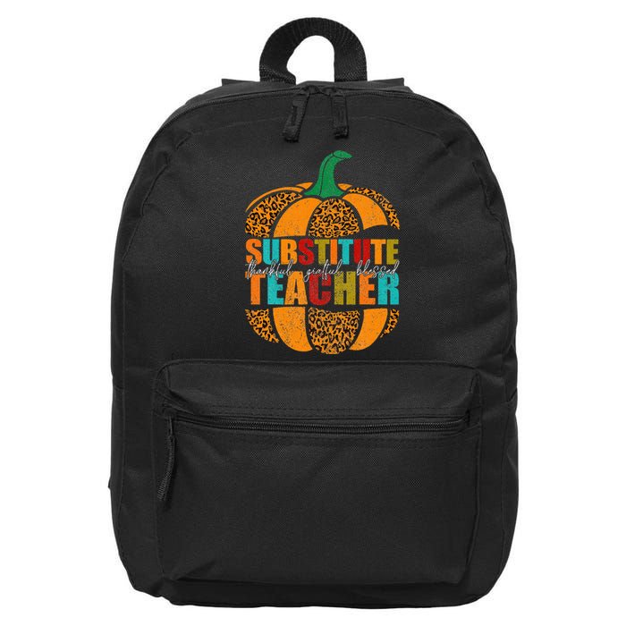 Substitute Teacher Halloween Thankful Grateful Pumpkin 16 in Basic Backpack