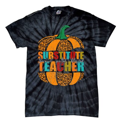 Substitute Teacher Halloween Thankful Grateful Pumpkin Tie-Dye T-Shirt