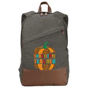 Substitute Teacher Halloween Thankful Grateful Pumpkin Cotton Canvas Backpack