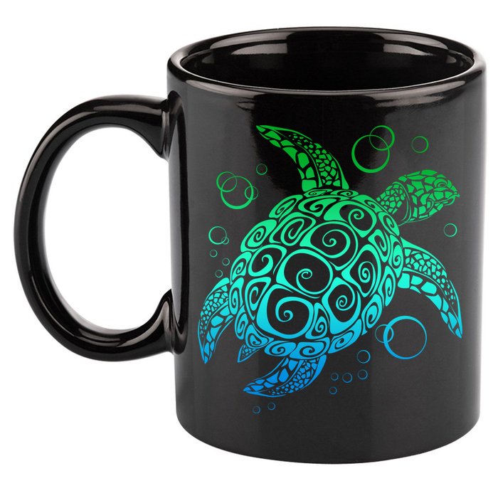 Sea Turtle Hawaiian Honu Long 11oz C Handle Ceramic Mug