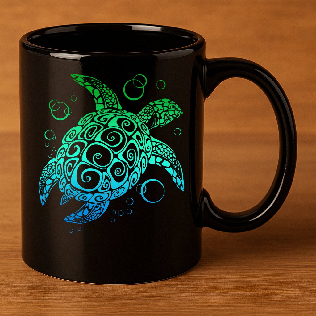 Sea Turtle Hawaiian Honu Long 11oz C Handle Ceramic Mug