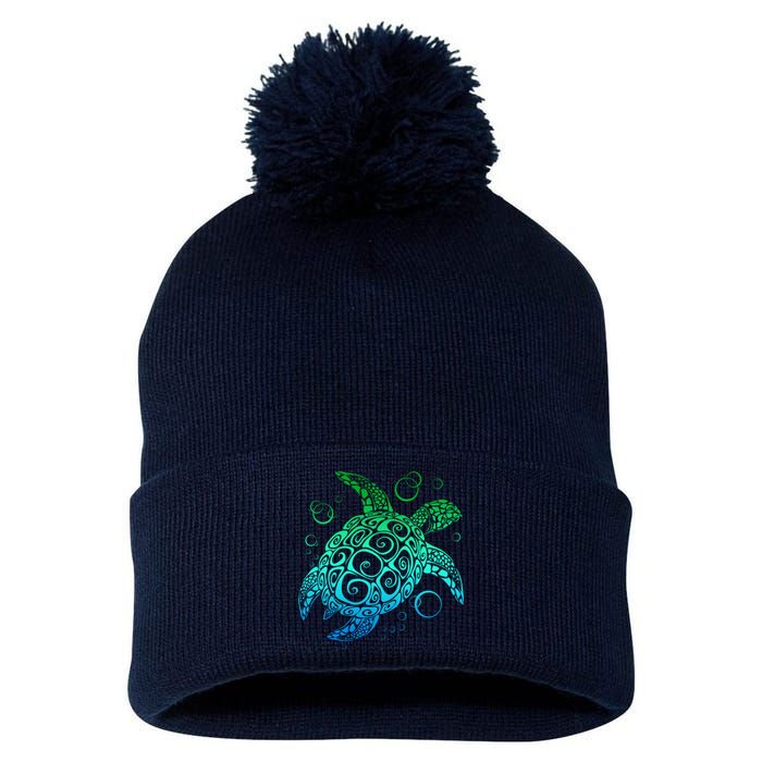 Sea Turtle Hawaiian Honu Long Pom Pom 12in Knit Beanie