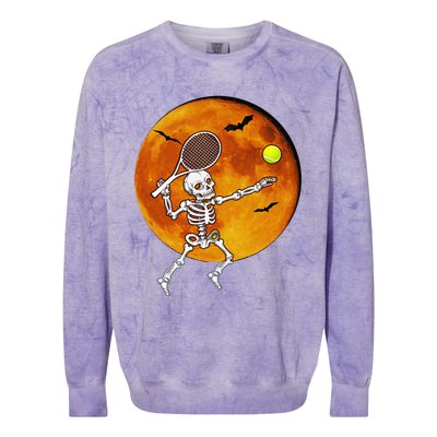 Skeleton Tennis Halloween Racket Ball Colorblast Crewneck Sweatshirt