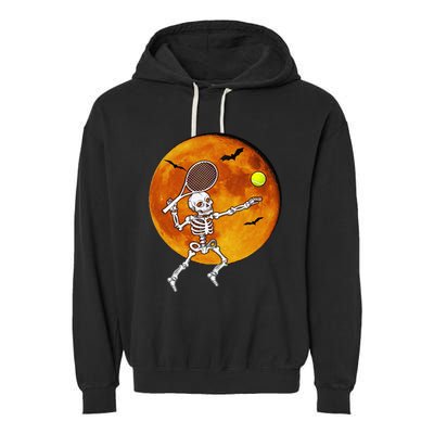 Skeleton Tennis Halloween Racket Ball Garment-Dyed Fleece Hoodie