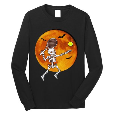 Skeleton Tennis Halloween Racket Ball Long Sleeve Shirt