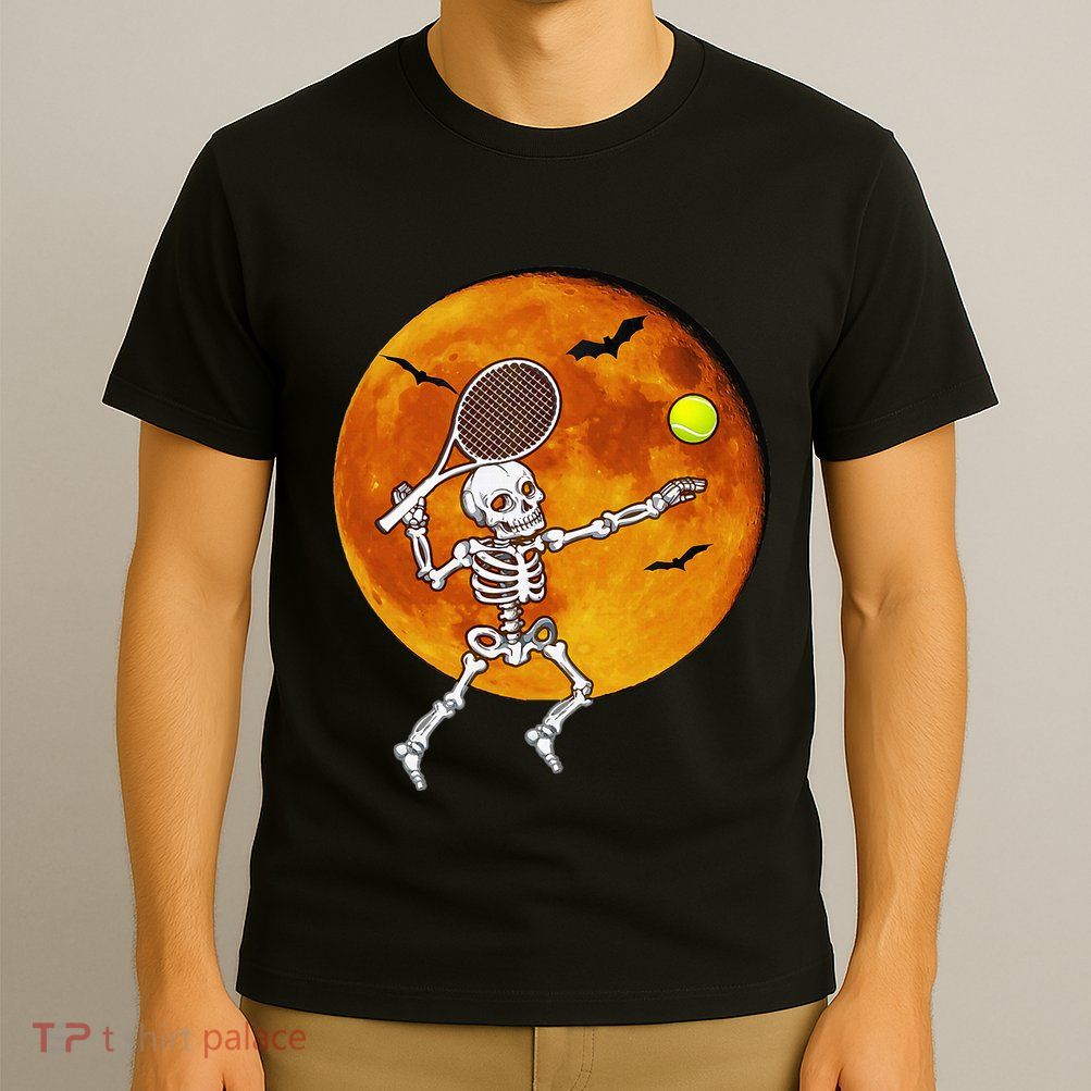 Skeleton Tennis Halloween Racket Ball T-Shirt