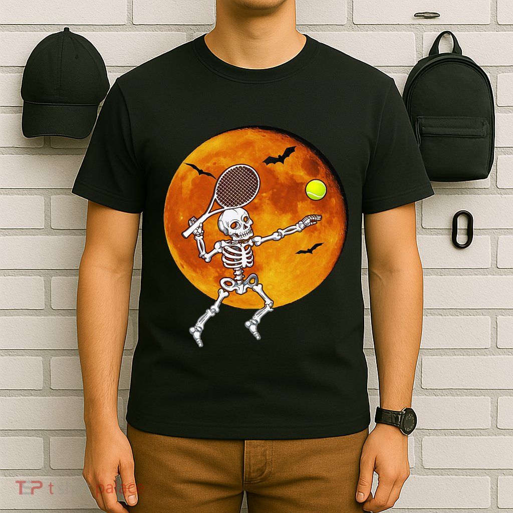 Skeleton Tennis Halloween Racket Ball T-Shirt