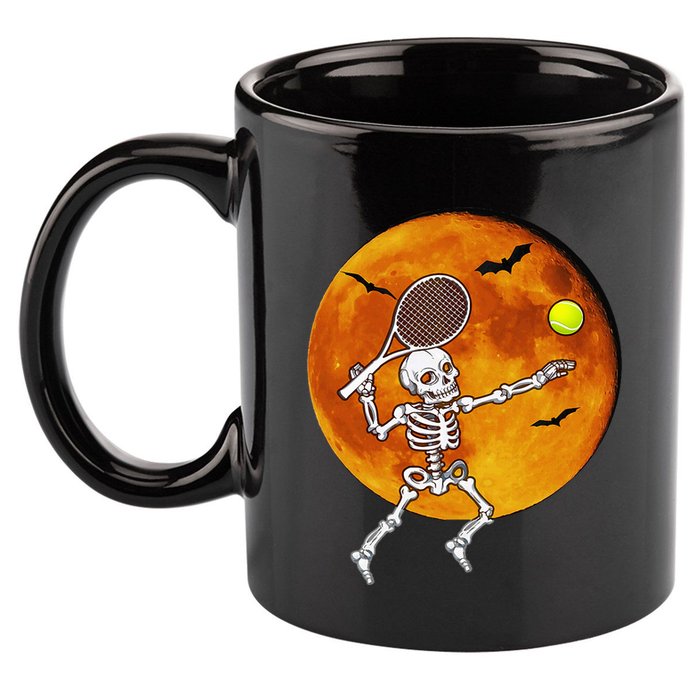 Skeleton Tennis Halloween Racket Ball 11oz C Handle Ceramic Mug