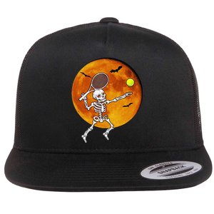 Skeleton Tennis Halloween Racket Ball Flat Bill Trucker Hat