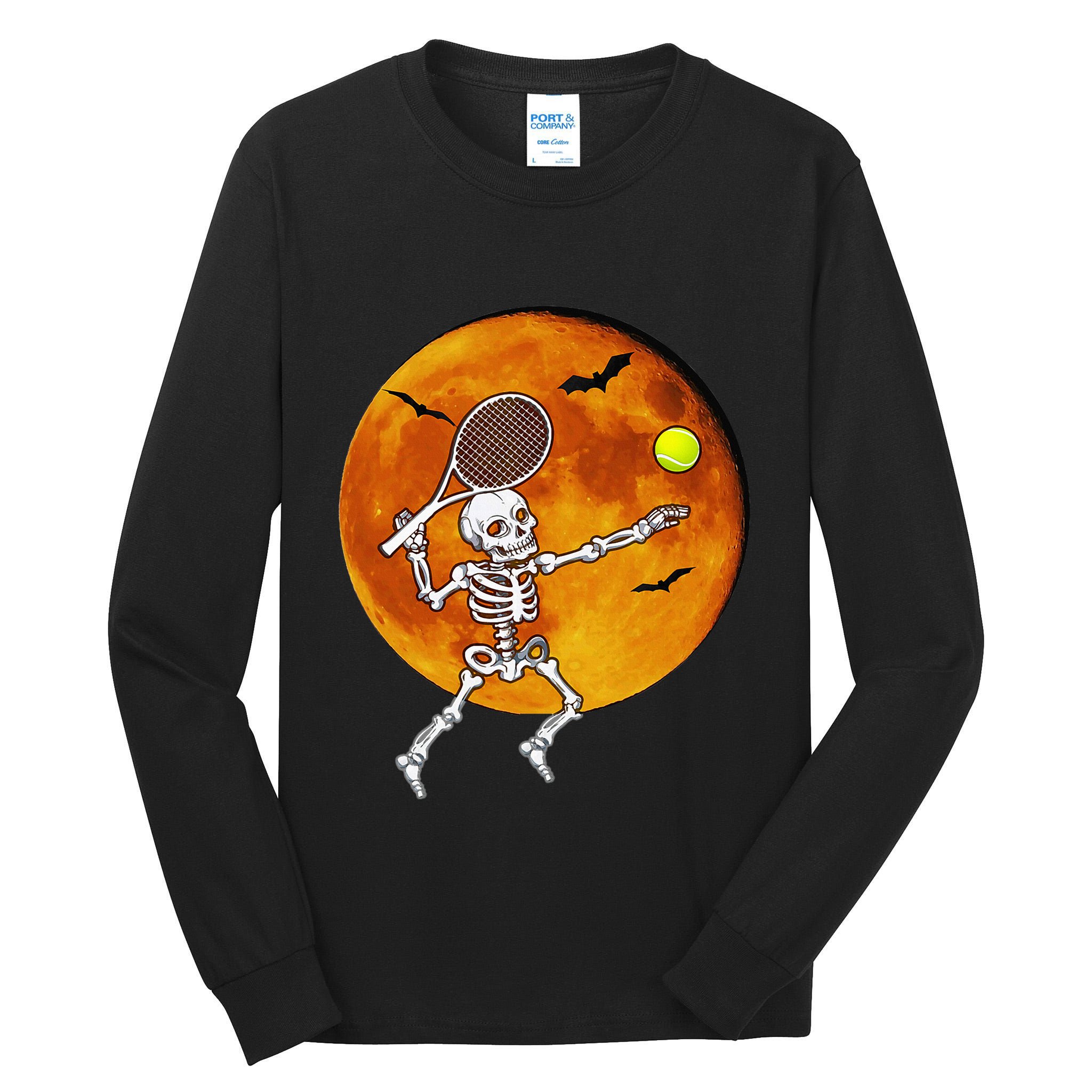 Skeleton Tennis Halloween Racket Ball Tall Long Sleeve T-Shirt