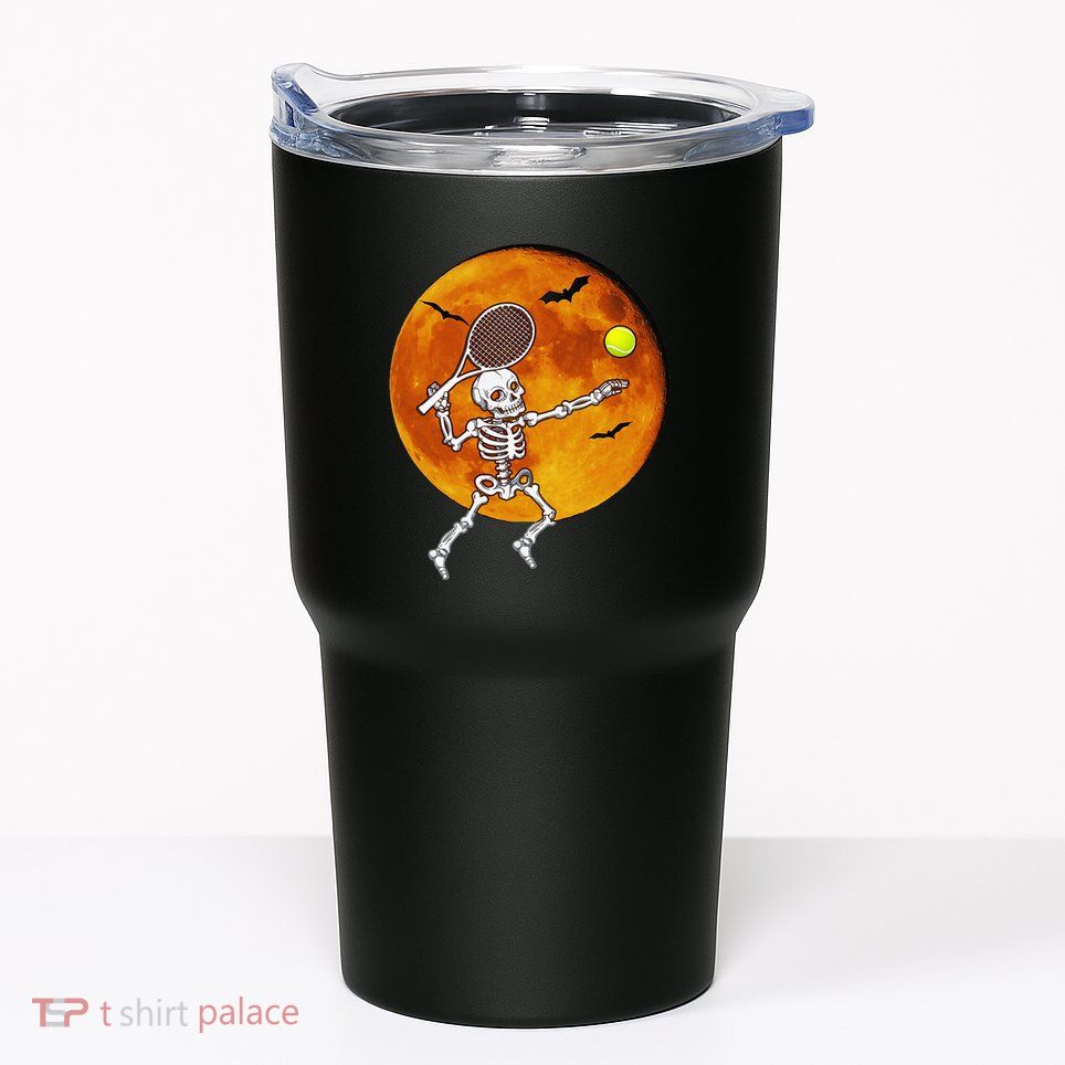Skeleton Tennis Halloween Racket Ball Tumbler