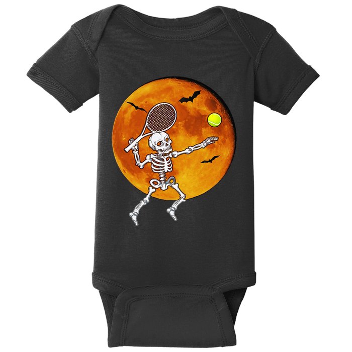 Skeleton Tennis Halloween Racket Ball Baby Bodysuit