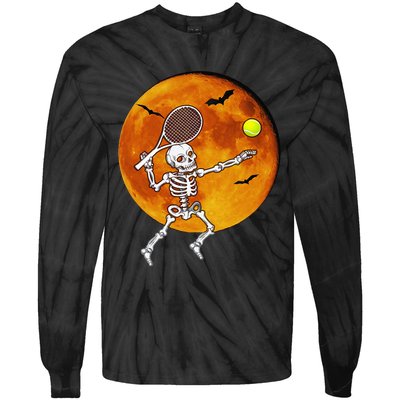 Skeleton Tennis Halloween Racket Ball Tie-Dye Long Sleeve Shirt