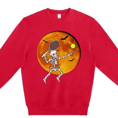 Skeleton Tennis Halloween Racket Ball Premium Crewneck Sweatshirt