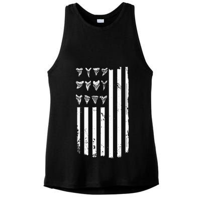 Shark Tooth Hunting American Flag Design For Fossil Hunter Ladies PosiCharge Tri-Blend Wicking Tank
