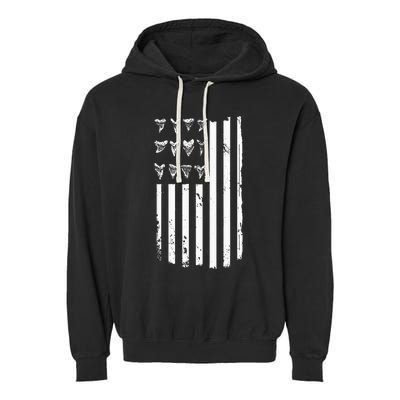 Shark Tooth Hunting American Flag Design For Fossil Hunter Garment-Dyed Fleece Hoodie