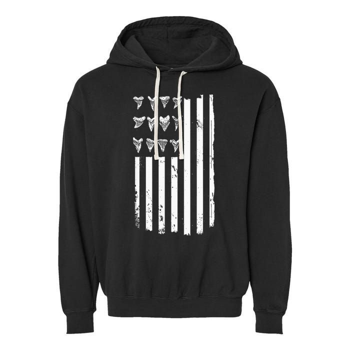 Shark Tooth Hunting American Flag Design For Fossil Hunter Garment-Dyed Fleece Hoodie