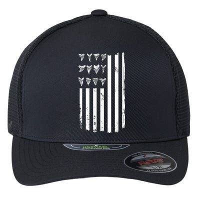 Shark Tooth Hunting American Flag Design For Fossil Hunter Flexfit Unipanel Trucker Cap