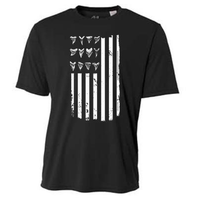 Shark Tooth Hunting American Flag Design For Fossil Hunter Cooling Performance Crew T-Shirt