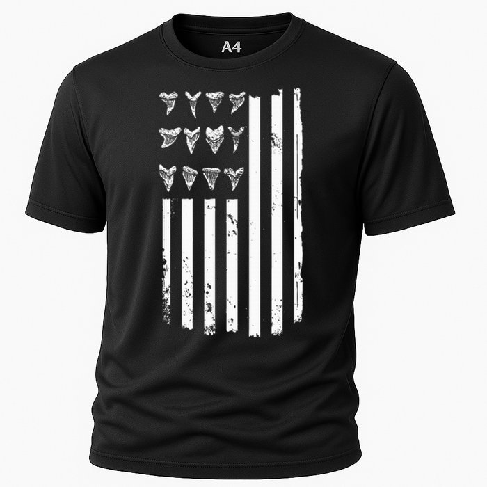 Shark Tooth Hunting American Flag Design For Fossil Hunter Cooling Performance Crew T-Shirt