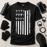 Shark Tooth Hunting American Flag Design For Fossil Hunter Performance Shirt