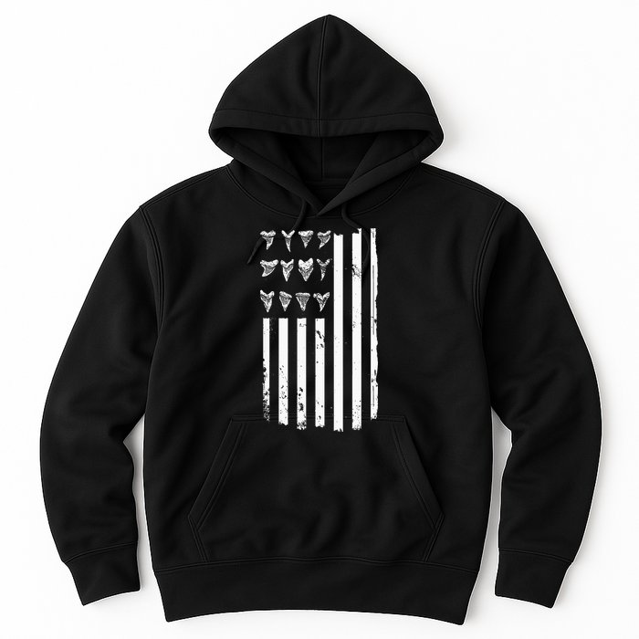 Shark Tooth Hunting American Flag Design For Fossil Hunter Hoodie