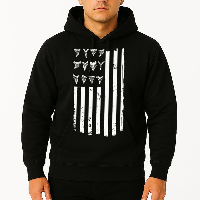 Shark Tooth Hunting American Flag Design For Fossil Hunter Hoodie