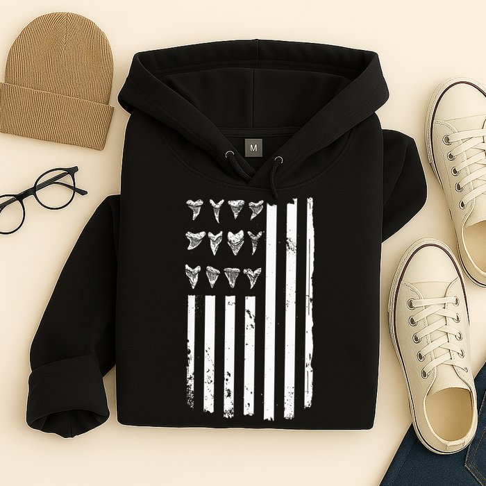 Shark Tooth Hunting American Flag Design For Fossil Hunter Hoodie
